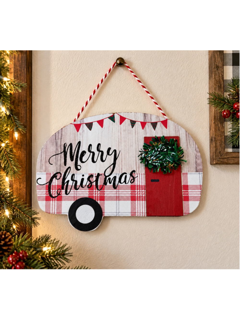 Merry Christmas Camper Holiday Decor Sign Red White One Size